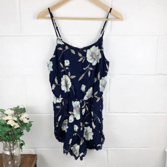 Vanilla Bay Pants - VANILLA BAY Navy Blue & Green Floral Scoop Neck Romper